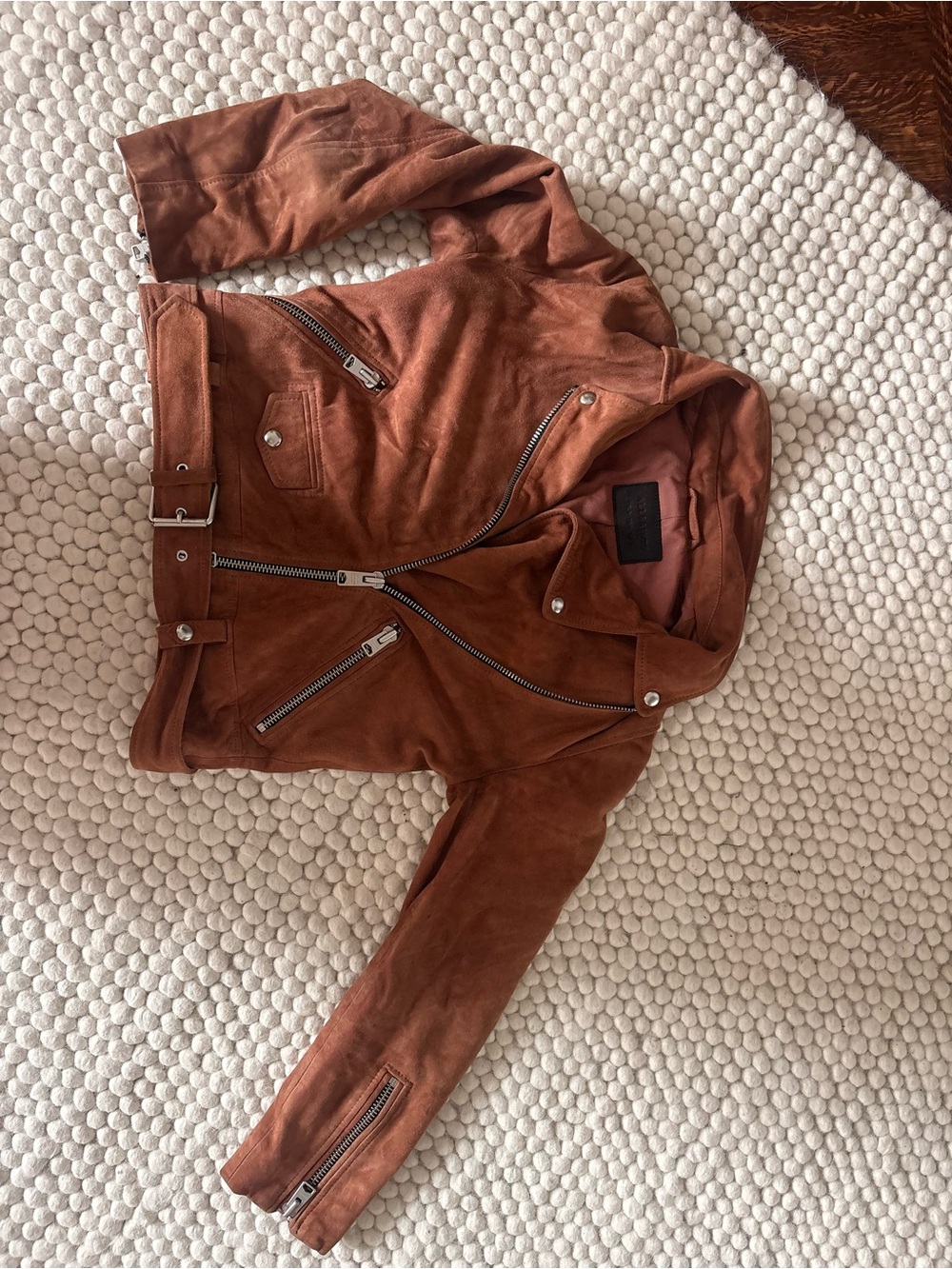 All Saints Suede Jacket in camel